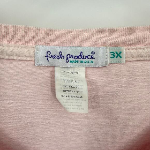 Vtg Fresh Produce Pink V Neck T Shirt Plus Size 3X Flower Floral 100% Cotton - Picture 6 of 6